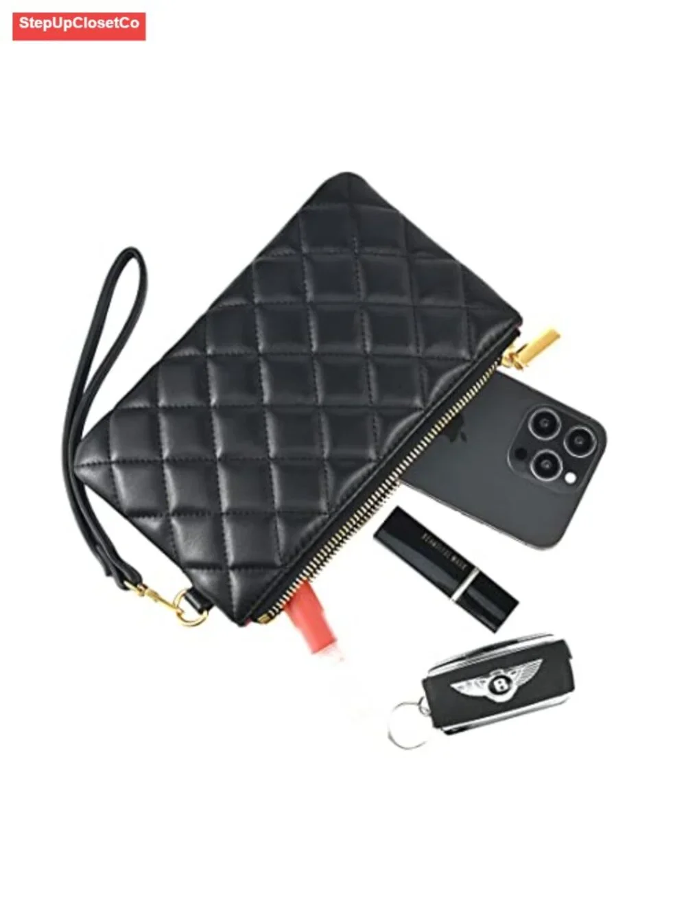Genuine Leather Zip Wristlet Pouch Clutch with Card Slots Phone Wallet